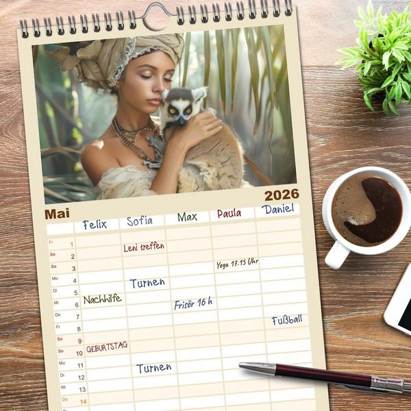 Produktbild: Familienplaner 2026 - Tierliebe - In exotischer Umgebung mit 5 Spalten (Wandkalender, 21 x 45 cm) CALVENDO