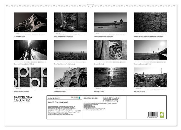 Produktbild: BARCELONA [black/white] (Wandkalender 2026 DIN A2 quer), CALVENDO Monatskalender