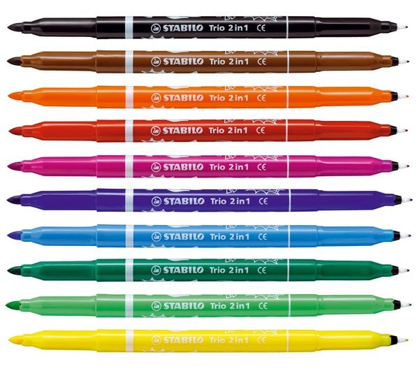 Produktbild: STABILO Filzstift und Fineliner in einem -   Trio 2 in 1 - 10er Pack mit 10 verschiedenen Farben