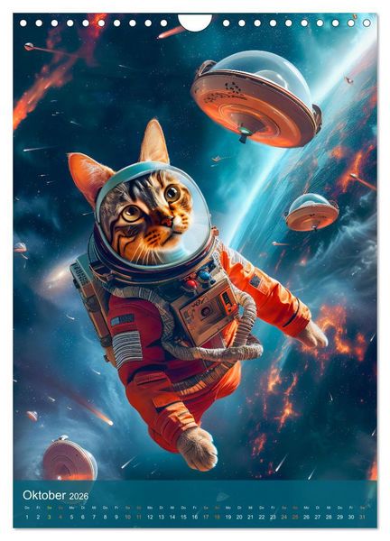 Produktbild: Katzen im All - Katzenastronauten im Kosmos (Wandkalender 2026 DIN A4 hoch), CALVENDO Monatskalender