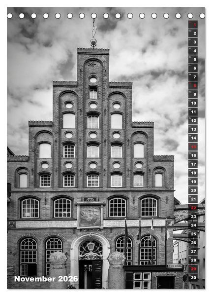 Produktbild: L&Uuml;BECK Monochrome Momente (Tischkalender 2026 DIN A5 hoch), CALVENDO Monatskalender