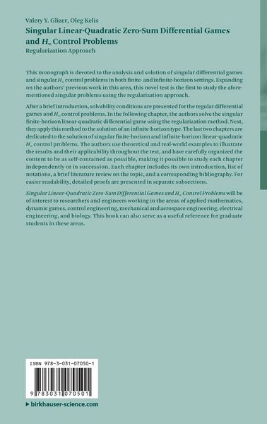 Produktbild: Singular Linear-Quadratic Zero-Sum Differential Games and H&infin; Control Problems