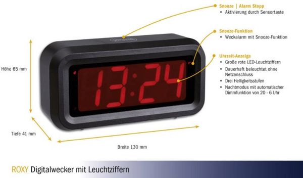 Produktbild: TFA Dostmann 60.2024.10 Quarz Wecker Anthrazit Alarmzeiten 1