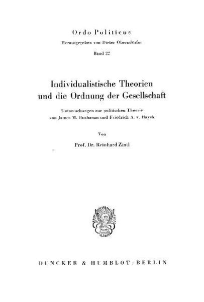 Produktbild: Individualistische Theorien und die Ordnung der Gesellschaft.