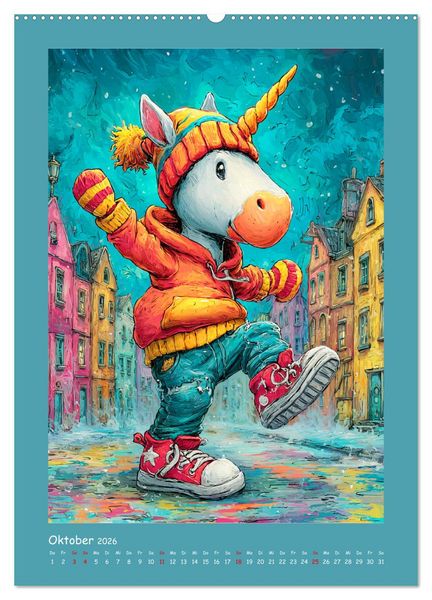 Produktbild: Unicorns. Niedliche Einh&ouml;rner in der Stadt (hochwertiger Premium Wandkalender 2026 DIN A2 hoch), Kunstdruck in Hochglanz