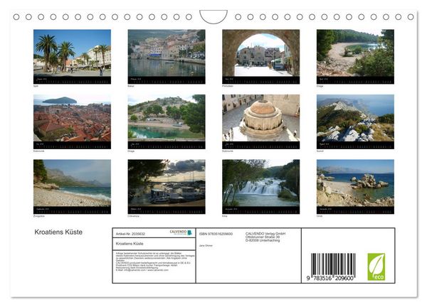 Produktbild: Kroatiens K&uuml;ste (Wandkalender 2026 DIN A4 quer), CALVENDO Monatskalender