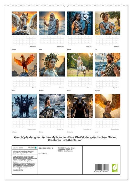 Produktbild: Gesch&ouml;pfe der griechischen Mythologie - Eine KI-Welt der griechischen G&ouml;tter, Kreaturen und Abenteurer (hochwertiger Premium Wandkalender 2027 DIN A2 hoch), Kunstdruck in Hochglanz