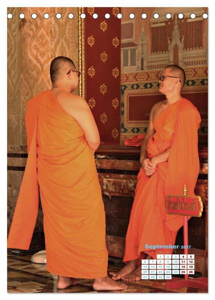 Produktbild: Bangkoks Tempel - Goldene Pagoden und safrangelbe Roben (Tischkalender 2027 DIN A5 hoch), CALVENDO Monatskalender