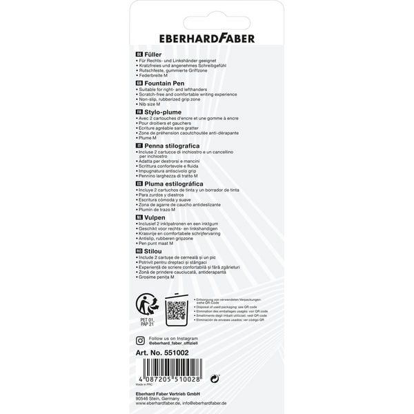 Produktbild: EBERHARD FABER F&uuml;ller Set NXT M Tintenl&ouml;scher 2 Patronen schwarz/grau 4 Teile RH LH Blister