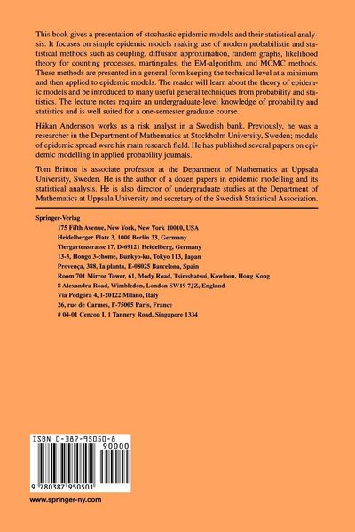 Produktbild: Stochastic Epidemic Models and Their Statistical Analysis