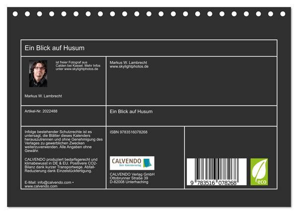 Produktbild: Ein Blick auf Husum (Tischkalender 2026 DIN A5 quer), CALVENDO Monatskalender
