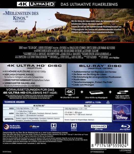 Produktbild: Der K&ouml;nig der L&ouml;wen (4K Ultra HD) (+ Blu-ray 2D)