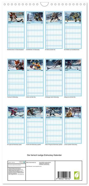 Produktbild: Familienplaner 2026 - Der tierisch lustige Eishockey Kalender mit 5 Spalten (Wandkalender, 21 x 45 cm) CALVENDO