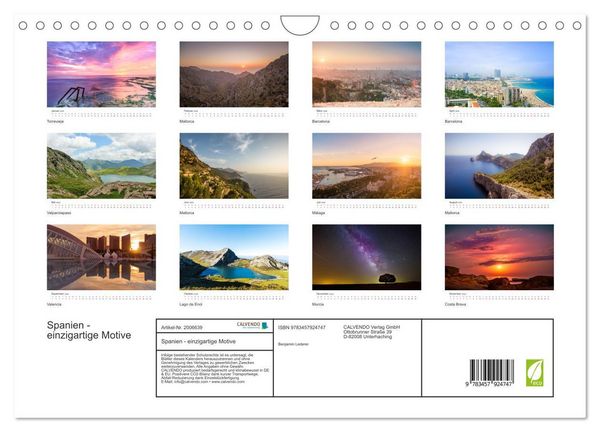 Produktbild: Spanien - einzigartige Motive (Wandkalender 2026 DIN A4 quer), CALVENDO Monatskalender