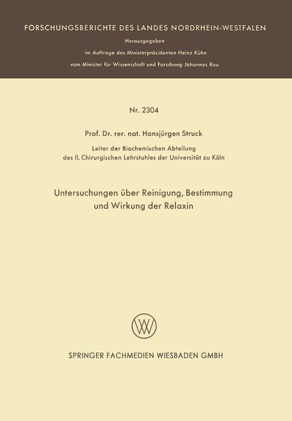 Produktbild: Untersuchungen &uuml;ber Reinigung, Bestimmung und Wirkung der Relaxin