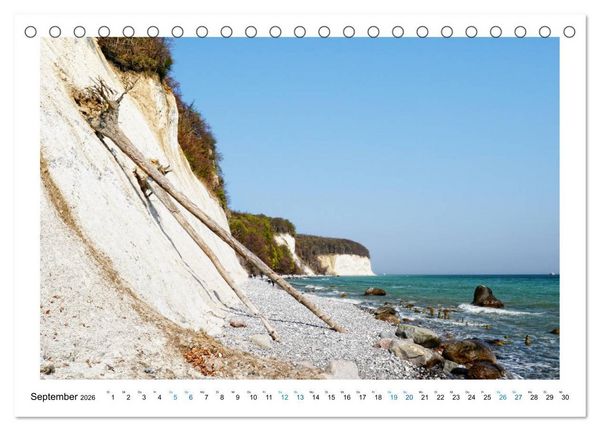 Produktbild: Kreidefelsen Insel R&uuml;gen - Sonne, Wind und Ostsee (Tischkalender 2026 DIN A5 quer), CALVENDO Monatskalender