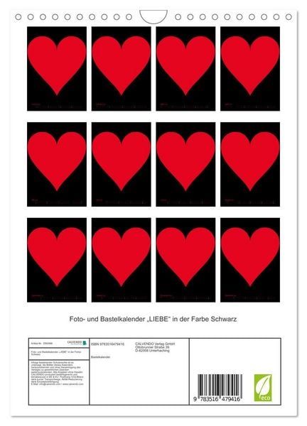 Produktbild: Foto- und Bastelkalender &bdquo;LIEBE&ldquo; in der Farbe Schwarz (Wandkalender 2026 DIN A4 hoch), CALVENDO Monatskalender
