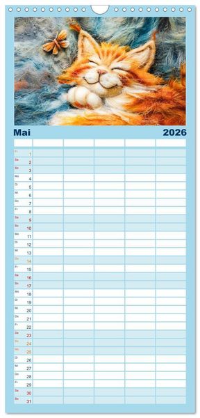 Produktbild: Familienplaner 2026 - Filzige Katzenfreunde - Ein Jahr voller niedlicher KI-Filzkunst mit 5 Spalten (Wandkalender, 21 x 45 cm) CALVENDO