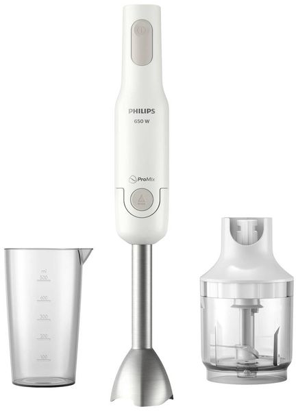 Philips Home HR2535/00 Stabmixer 650W mit Mixbecher, mit Zerkleinereraufsatz Grau, Weiß