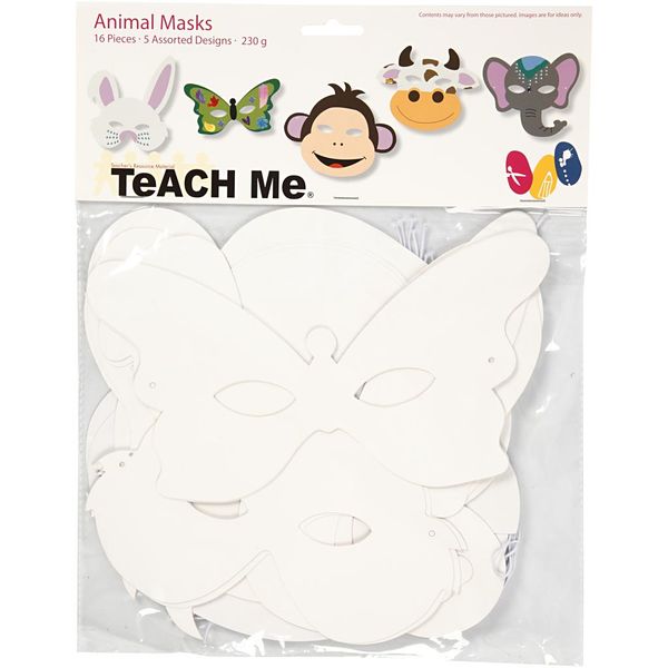 Produktbild: Creativ Company Tier-Masken, H 13-24 cm, B 20-28 cm, 230 g, Wei&szlig;, 16 Stk