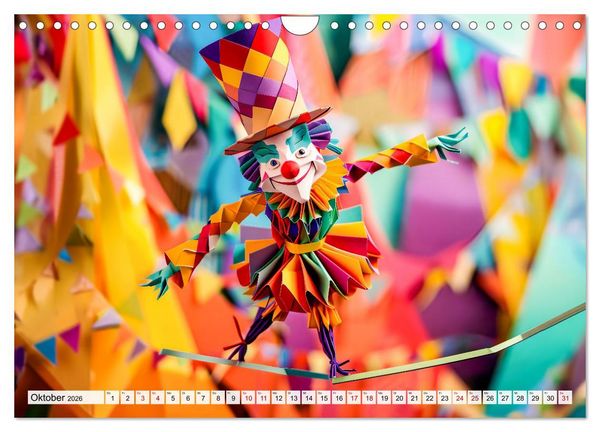 Produktbild: Bunter Origami Zirkus - Farbenfroher Zirkusspa&szlig; mit Origami-Figuren (Wandkalender 2026 DIN A4 quer), CALVENDO Monatskalender