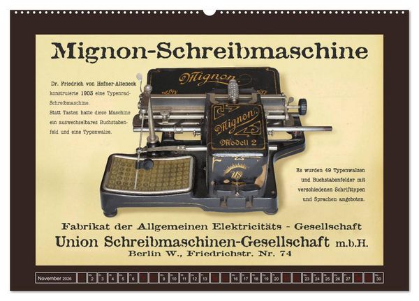 Produktbild: Schreibmaschinen um 1900 (Wandkalender 2026 DIN A2 quer), CALVENDO Monatskalender