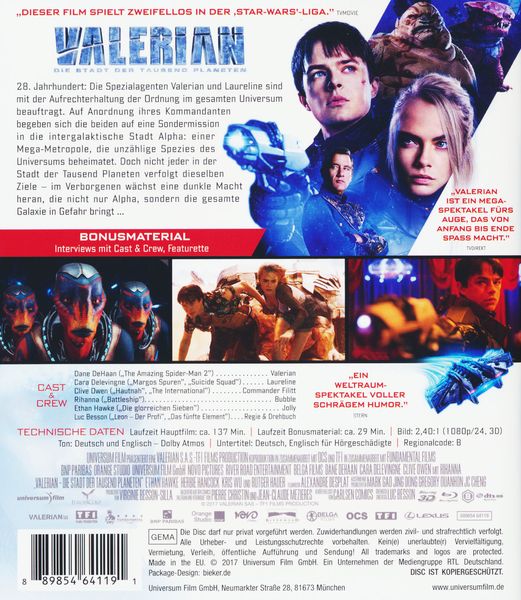 Produktbild: Valerian - Die Stadt der tausend Planeten (inkl. 2D-Version)