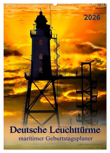 Produktbild: Deutsche Leuchtt&uuml;rme - maritimer Geburtstagsplaner (Wandkalender 2026 DIN A2 hoch), CALVENDO Monatskalender