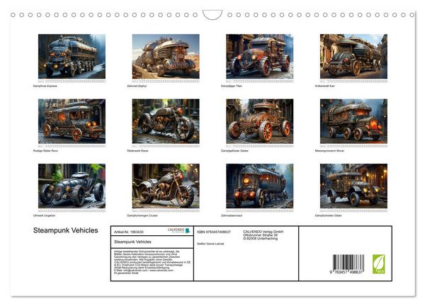 Produktbild: Steampunk Vehicles (Wandkalender 2026 DIN A3 quer), CALVENDO Monatskalender