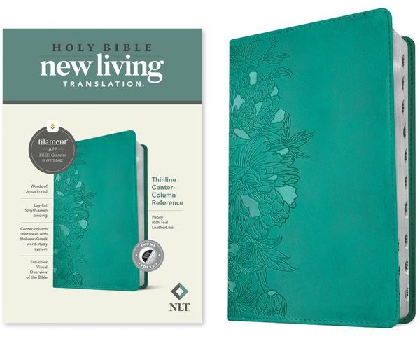 Produktbild: NLT Thinline Center-Column Reference Bible, Filament Enabled (Leatherlike, Peony Rich Teal, Indexed, Red Letter)