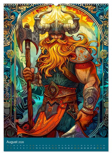 Produktbild: Wikinger Action - Comic-Helden inspiriert von den Nordm&auml;nnern (hochwertiger Premium Wandkalender 2026 DIN A2 hoch), Kunstdruck in Hochglanz