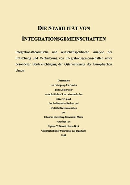 Produktbild: Die Stabilit&auml;t von Integrationsgemeinschaften
