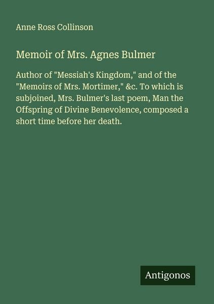 Produktbild: Memoir of Mrs. Agnes Bulmer