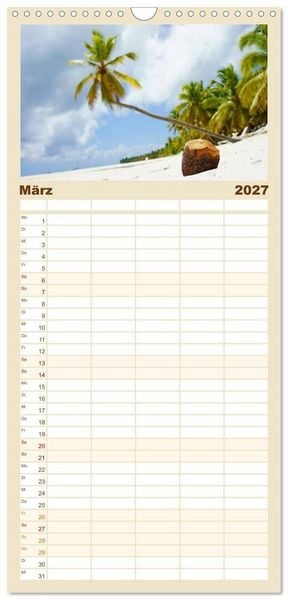 Produktbild: Familienplaner 2027 - Die sch&ouml;nsten Str&auml;nde Karibik mit 5 Spalten (Wandkalender, 21 x 45 cm) CALVENDO