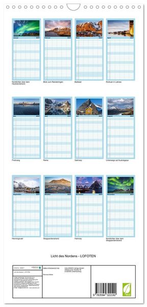 Produktbild: Familienplaner 2027 - Licht des Nordens - LOFOTEN mit 5 Spalten (Wandkalender, 21 x 45 cm) CALVENDO