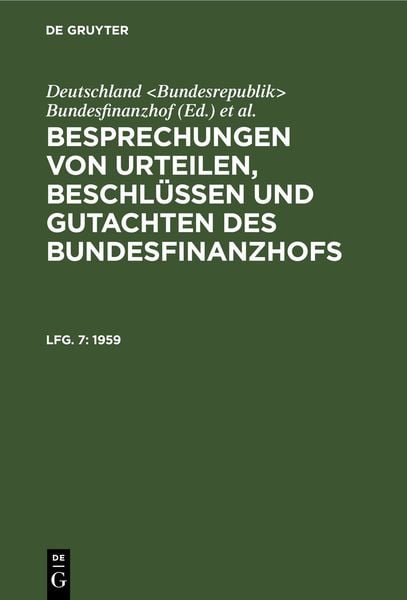 Produktbild: Besprechungen von Urteilen, Beschl&uuml;ssen und Gutachten des Bundesfinanzhofs / 1959