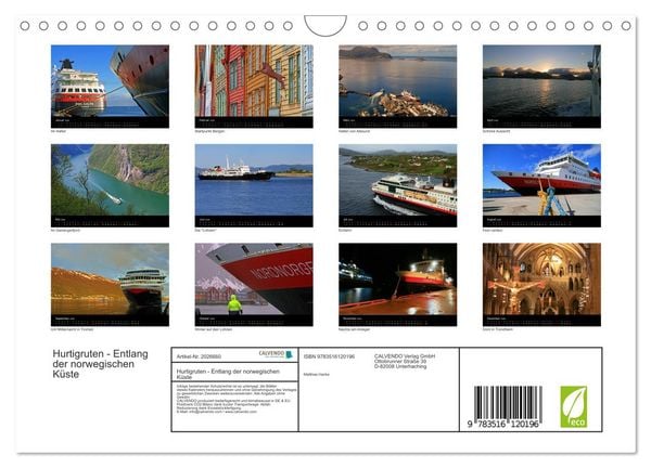 Produktbild: Hurtigruten - Entlang der norwegischen K&uuml;ste (Wandkalender 2026 DIN A4 quer), CALVENDO Monatskalender