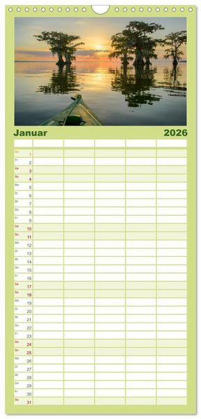 Produktbild: Familienplaner 2026 - Natur Paradies Mississippi Delta mit 5 Spalten (Wandkalender, 21 x 45 cm) CALVENDO
