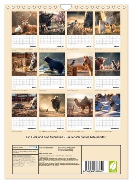 Produktbild: Ein Herz und eine Schnauze - Ein tierisch buntes Miteinander (Wandkalender 2027 DIN A4 hoch), CALVENDO Monatskalender