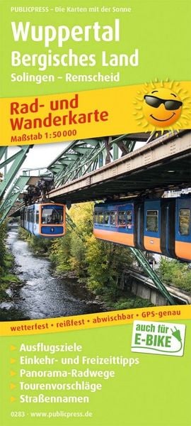 Produktbild: Publicpress Rad- und Wanderkarte Wuppertal, Bergisches Land, Solingen, Remscheid 1:50.000
