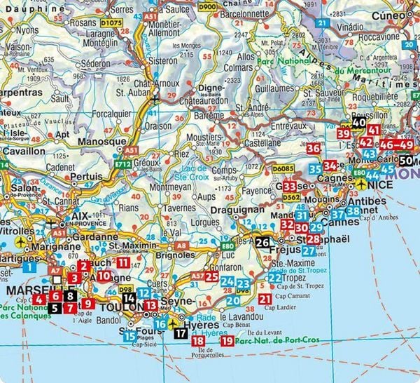 Produktbild: ROTHER Wanderf&uuml;hrer C&ocirc;te d'Azur - mit Nationalpark Calanques: 50 Touren zwischen Meer und Bergen &ndash; von Marseille &uuml;ber Nizza bis Menton.