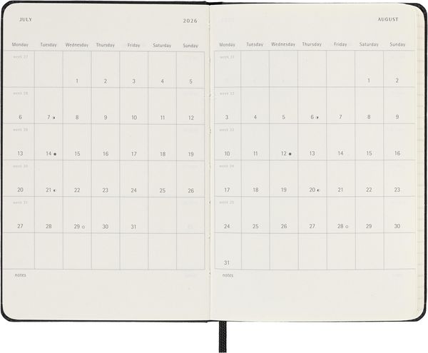 Produktbild: Moleskine 12 Monate Wochen Notizkalender 2026, Pocket/A6, 1 Wo = 1 Seite, rechts linierte Seite, fester Einband, Schwarz