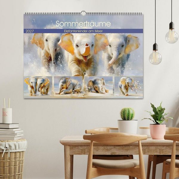 Produktbild: Sommertr&auml;ume. Elefantenkinder am Meer (Wandkalender 2027 DIN A2 quer), CALVENDO Monatskalender