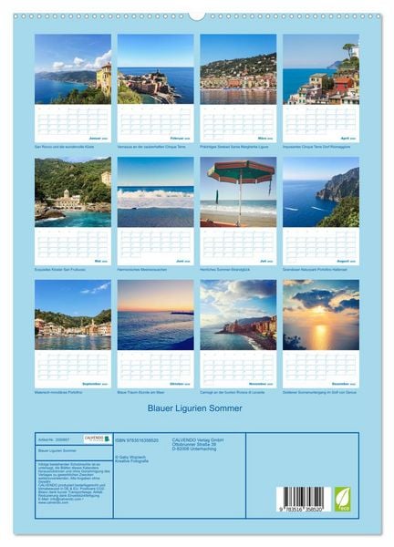 Produktbild: Blauer Ligurien Sommer (Wandkalender 2026 DIN A2 hoch), CALVENDO Monatskalender