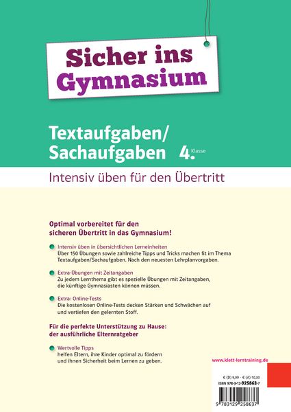Produktbild: Sicher ins Gymnasium Textaufgaben/Sachaufgaben 4. Klasse