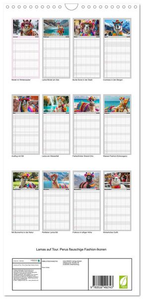 Produktbild: Familienplaner 2026 - Lamas auf Tour. Perus flauschige Fashion-Ikonen mit 5 Spalten (Wandkalender, 21 x 45 cm) CALVENDO