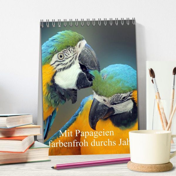 Produktbild: Mit Papageien farbenfroh durchs Jahr (Tischkalender 2027 DIN A5 hoch), CALVENDO Monatskalender