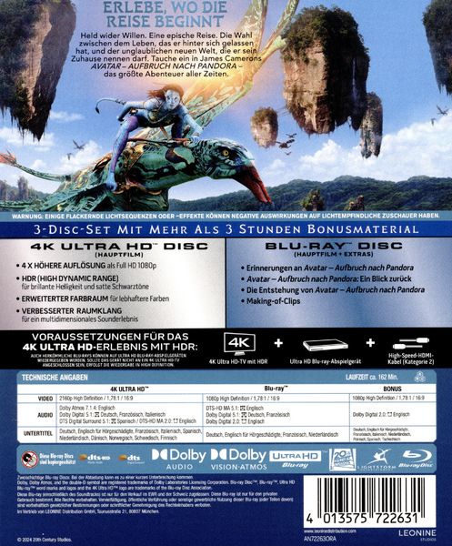 Produktbild: Avatar - Aufbruch nach Pandora - Dolby Vision 2023 (4K Ultra HD + Blu-ray + Bonus-Blu-ray)
