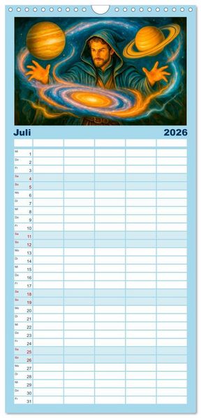 Produktbild: Familienplaner 2026 - Magische Meister - Kalender &uuml;ber Zauberer und ihre Kr&auml;fte mit 5 Spalten (Wandkalender, 21 x 45 cm) CALVENDO