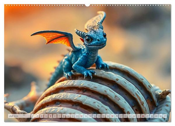 Produktbild: Regenbogenschuppen - Die geheime Welt der magischen Miniatur Drachen (hochwertiger Premium Wandkalender 2026 DIN A2 quer), Kunstdruck in Hochglanz